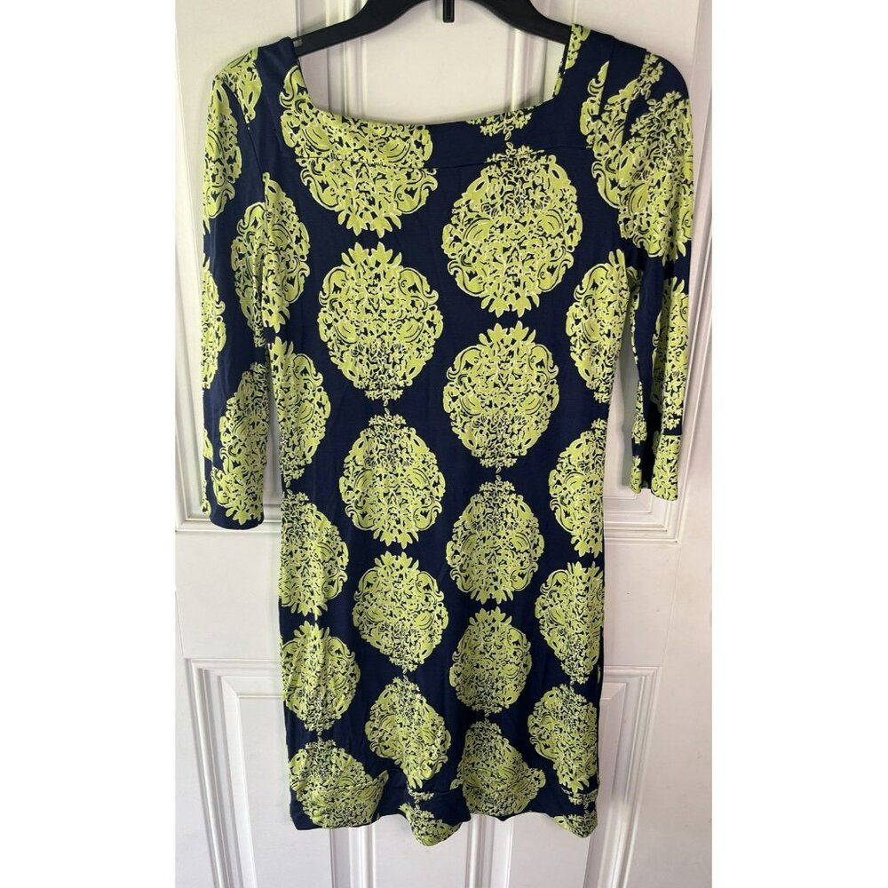 Lilly Pulitzer 100% Silk Womens Midi Dress 2 Navy Blue Green Resort Medallion - Picture 5 of 6